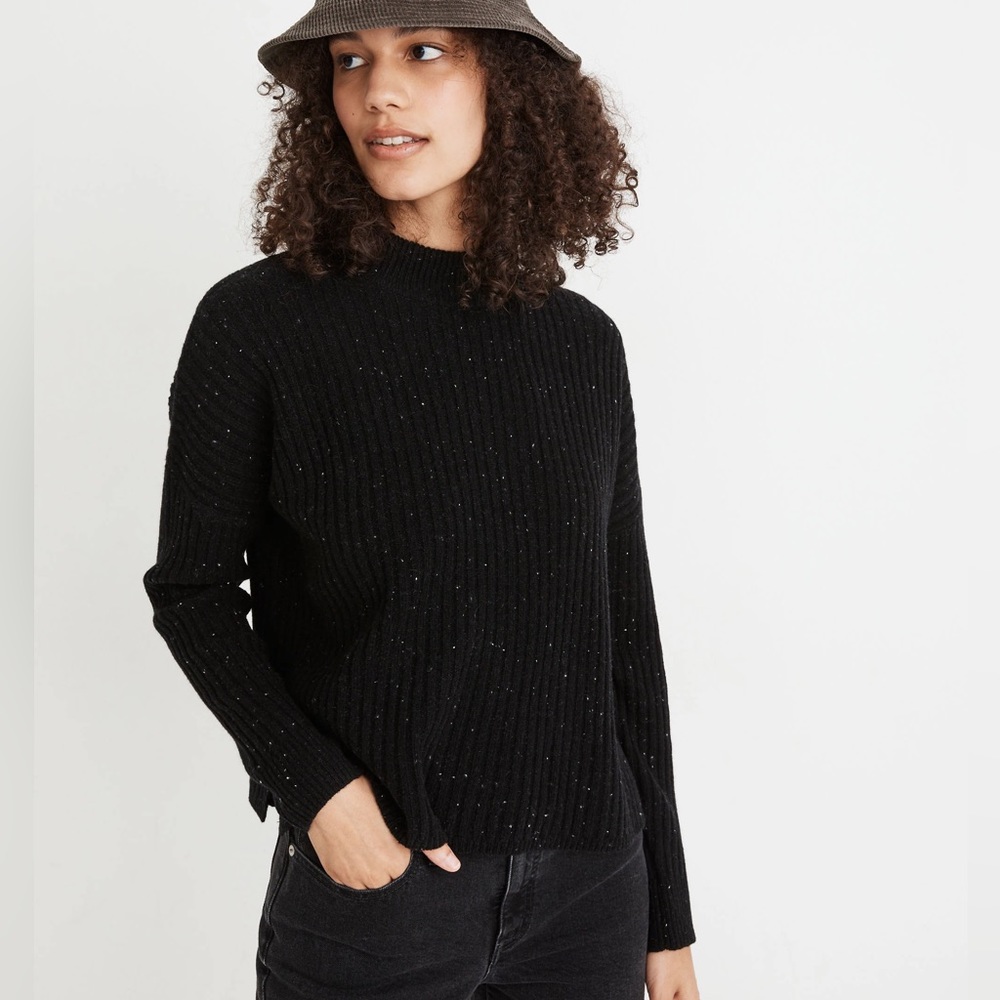 Madewell Donegal (Re)sourced Cashmere Ribbed Mockneck Sweater Black Speckled S
